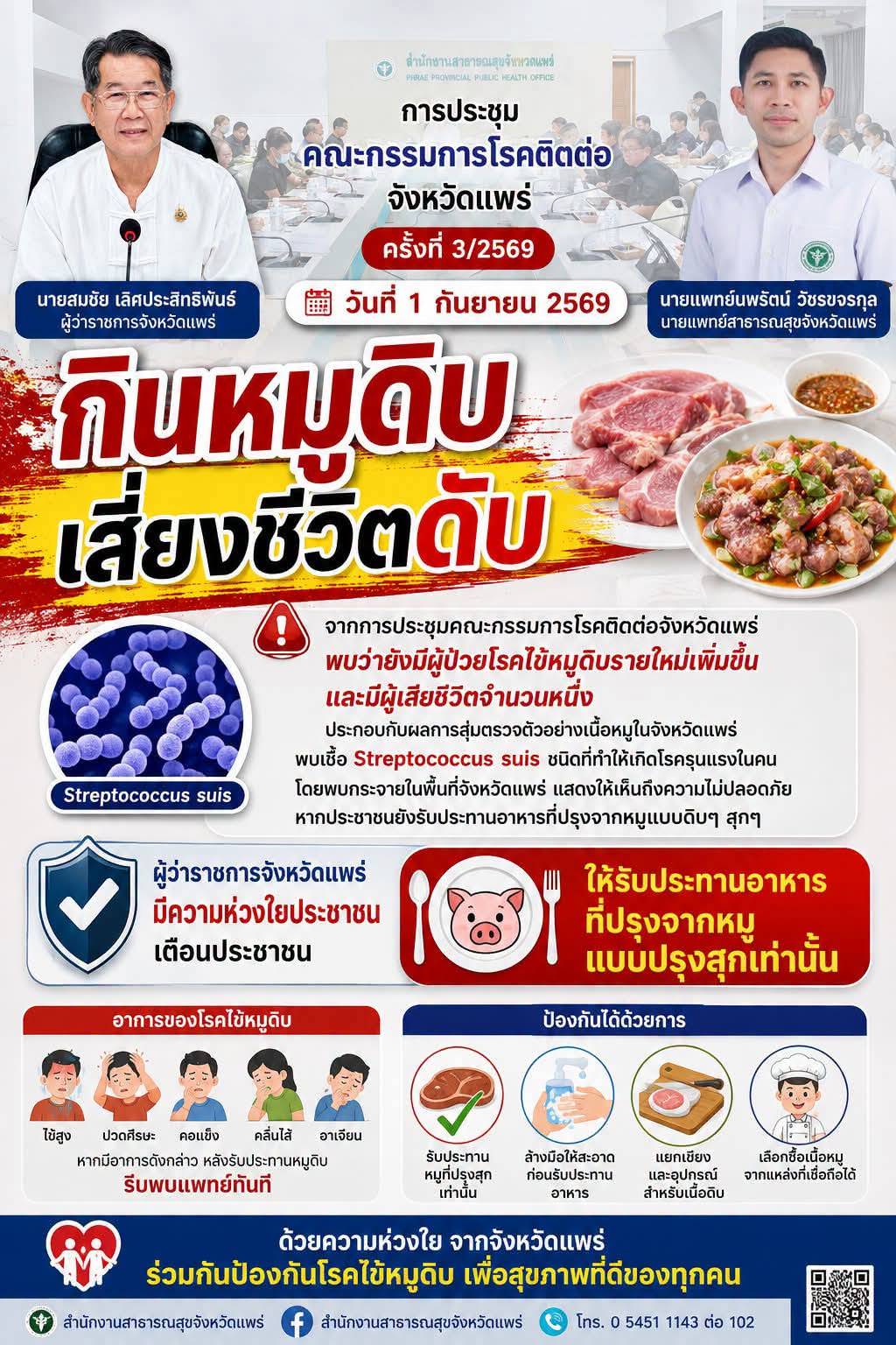 สาธารณสุขจังหวัดแพร่ เตือนภัยต่อเนื่อง &ldquo;ไข้หมูดิบ&rdquo; ยังพบผู้ป่วยรายใหม่เพิ่มและมีผู้เสียชีวิต